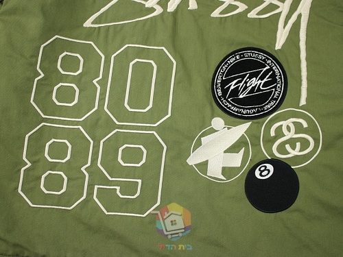 ז'קט Nike x Stüssy Reversible Varsity דו-צדדי, שחור ושמנת או ירוק זית וכתום, תמונה 19