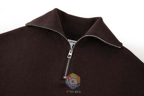 סוודר Loewe Half-Zip Sweater מתערובת כותנה, חום כהה וצהוב חמאה, תמונה 4