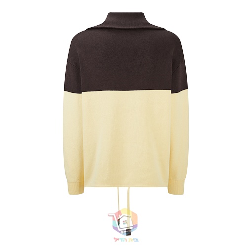 סוודר Loewe Half-Zip Sweater מתערובת כותנה, חום כהה וצהוב חמאה, תמונה 9