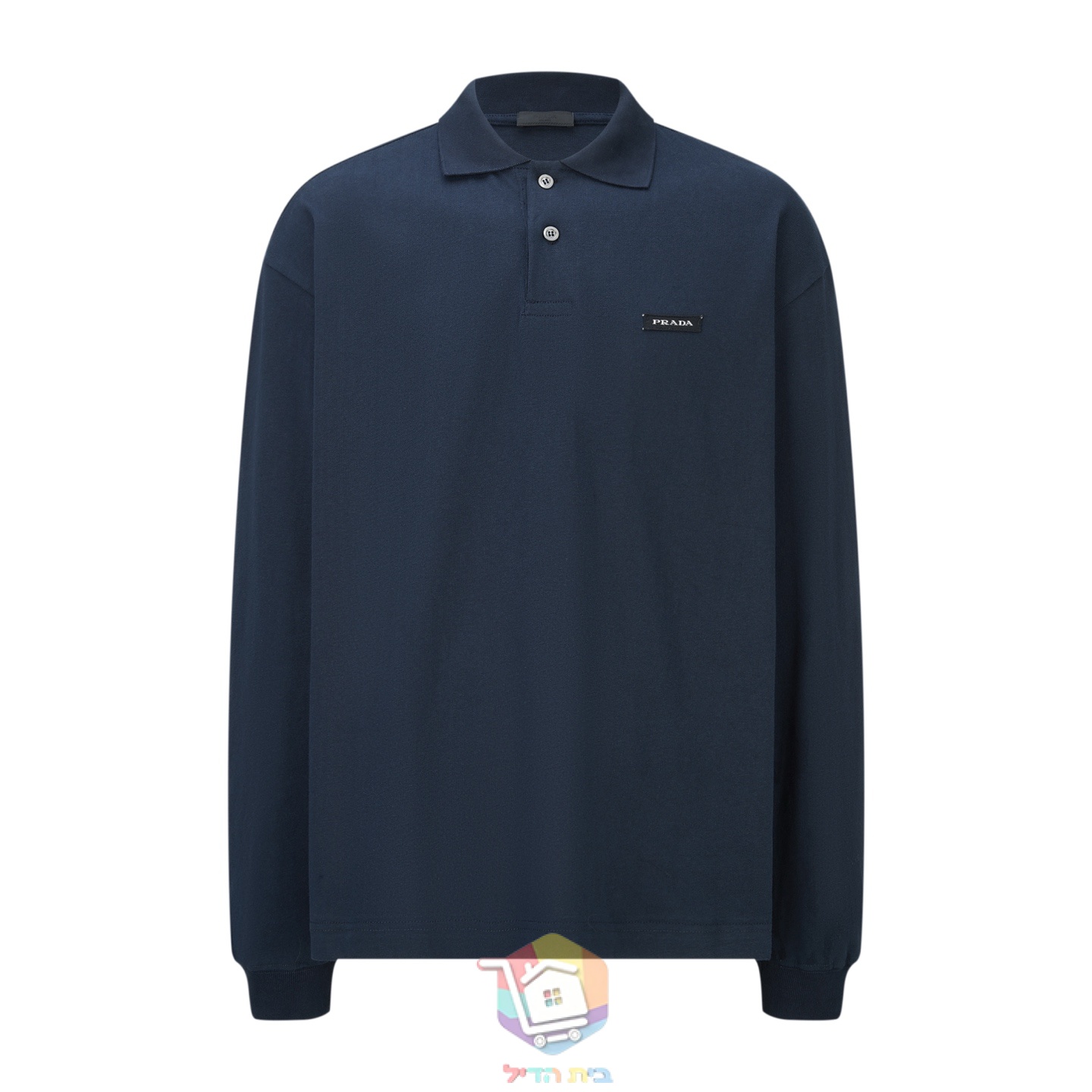 بولو Prada Long-Sleeved Cotton Polo Shirt كحلي