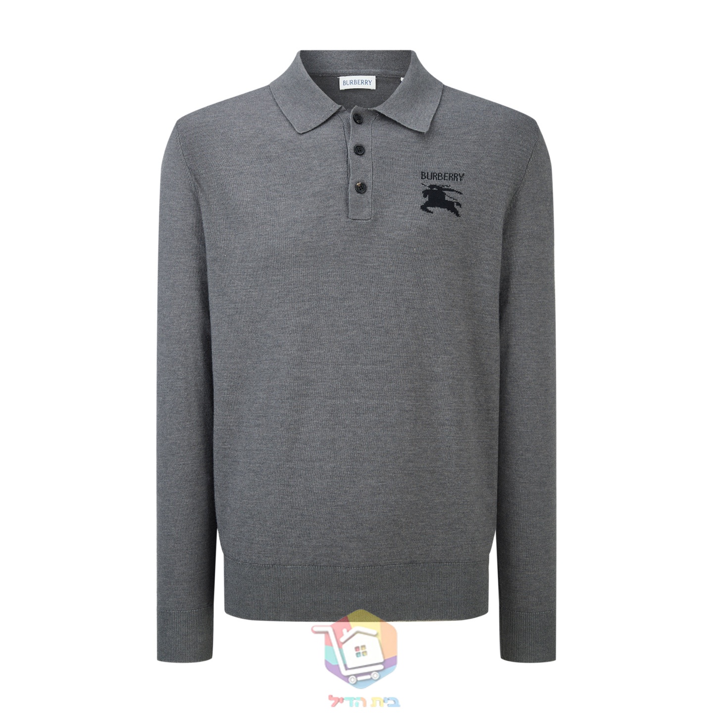 Polo Burberry Long-sleeve Knight Wool Polo Shirt, cinzenta ou preta