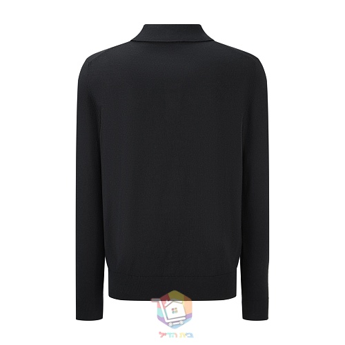 פולו צמר בשרוול ארוך Burberry Long-sleeve Knight Wool Polo Shirt, אפור או שחור, תמונה 9