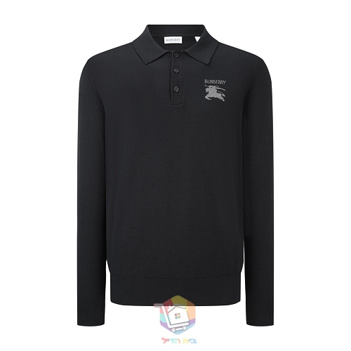 פולו צמר בשרוול ארוך Burberry Long-sleeve Knight Wool Polo Shirt, אפור או שחור, תמונה 10