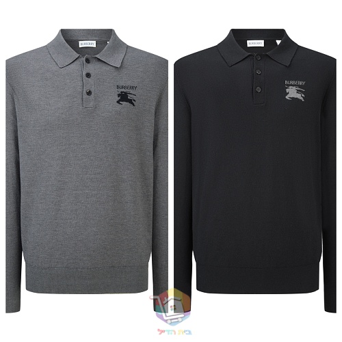 פולו צמר בשרוול ארוך Burberry Long-sleeve Knight Wool Polo Shirt, אפור או שחור, תמונה 20
