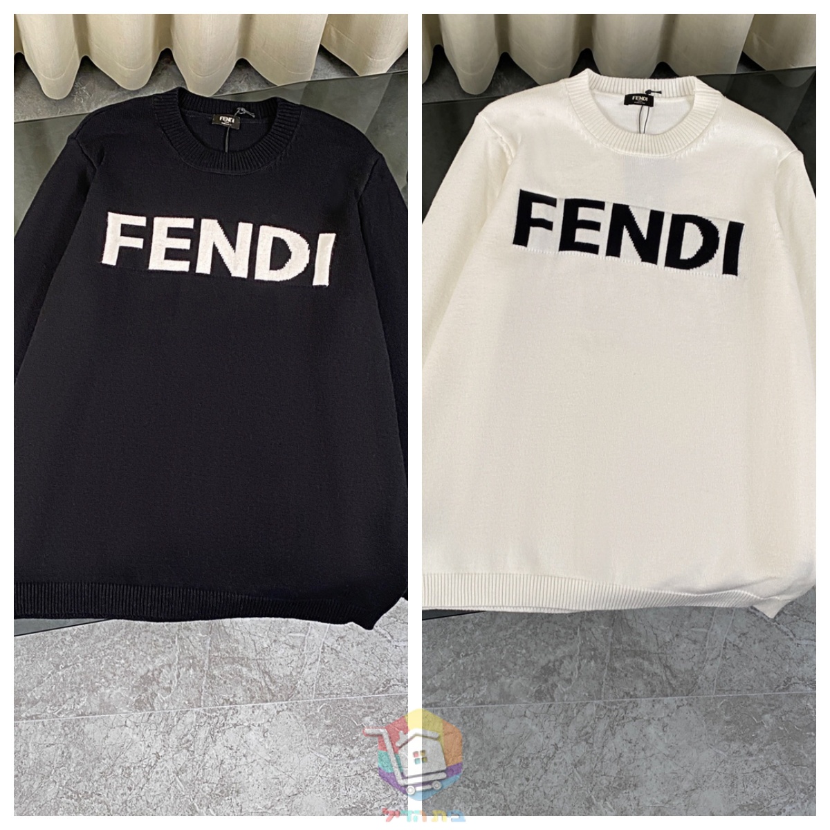 Fendi Pullover mit großem eingestricktem Logo, Schwarz oder Creme