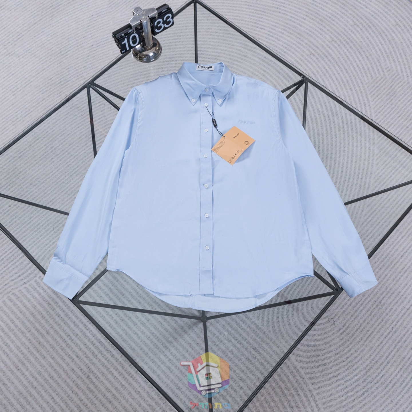 Рубашка Miu Miu Poplin Shirt голубая с вышитым логотипом