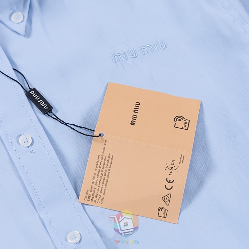 חולצה מכופתרת Miu Miu Poplin Shirt תכלת עם לוגו רקום, תמונה 4