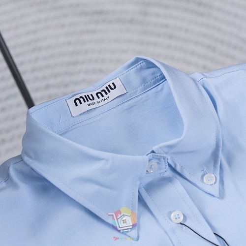 חולצה מכופתרת Miu Miu Poplin Shirt תכלת עם לוגו רקום, תמונה 7