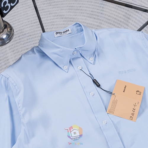 חולצה מכופתרת Miu Miu Poplin Shirt תכלת עם לוגו רקום, תמונה 8