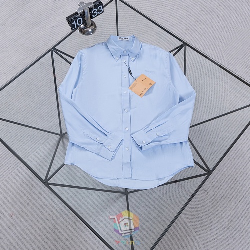 חולצה מכופתרת Miu Miu Poplin Shirt תכלת עם לוגו רקום, תמונה 9