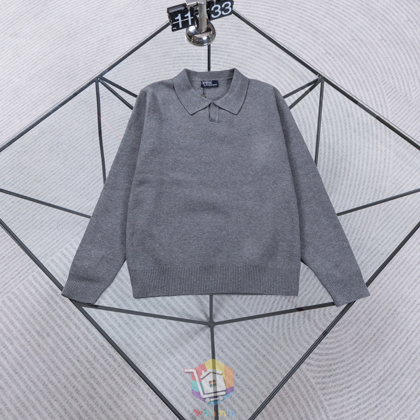 بولو محبوك بأكمام طويلة Polo Ralph Lauren رمادي