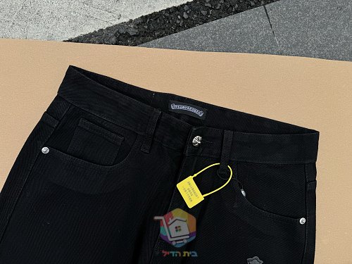 ג'ינס Chrome Hearts שחור עם טלאי לוגו, צבעוניים או לבנים, תמונה 9