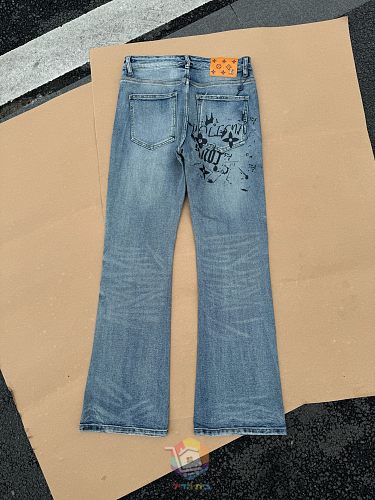 ג'ינס Louis Vuitton בגזרה מתרחבת עם נקודות צבע, שחור דהוי או כחול בהיר, תמונה 20