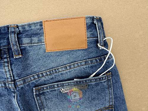 ג'ינס Chrome Hearts עם טלאי לוגו, כחול עם טלאים צבעוניים או שחור עם צהוב, תמונה 13