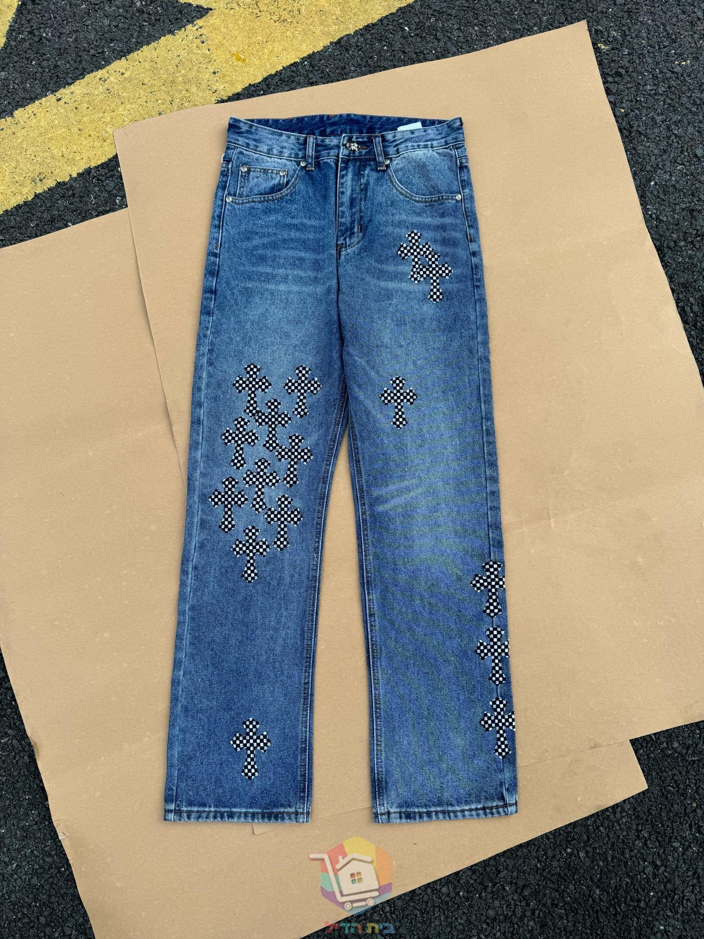 Chrome Hearts Jeans mit Logo-Patches, kariert oder orange