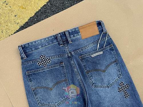 ג'ינס Chrome Hearts עם טלאי לוגו, משבצות או כתום, תמונה 2
