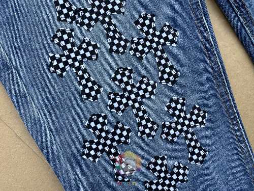 ג'ינס Chrome Hearts עם טלאי לוגו, משבצות או כתום, תמונה 3