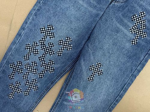 ג'ינס Chrome Hearts עם טלאי לוגו, משבצות או כתום, תמונה 4