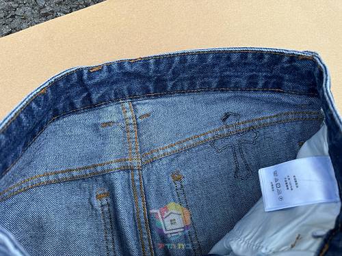ג'ינס Chrome Hearts עם טלאי לוגו, משבצות או כתום, תמונה 5