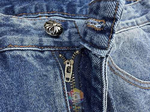 ג'ינס Chrome Hearts עם טלאי לוגו, משבצות או כתום, תמונה 6