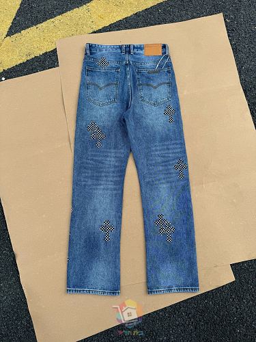 ג'ינס Chrome Hearts עם טלאי לוגו, משבצות או כתום, תמונה 9