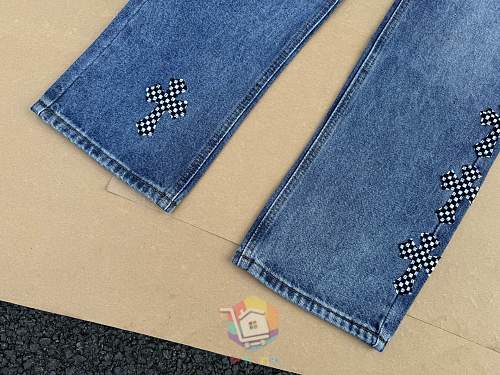 ג'ינס Chrome Hearts עם טלאי לוגו, משבצות או כתום, תמונה 10