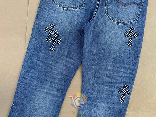 ג'ינס Chrome Hearts עם טלאי לוגו, משבצות או כתום, תמונה 11