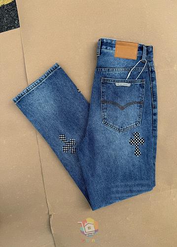ג'ינס Chrome Hearts עם טלאי לוגו, משבצות או כתום, תמונה 13