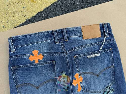 ג'ינס Chrome Hearts עם טלאי לוגו, משבצות או כתום, תמונה 15