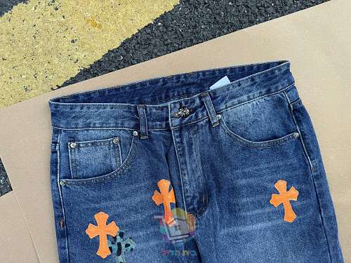 ג'ינס Chrome Hearts עם טלאי לוגו, משבצות או כתום, תמונה 20