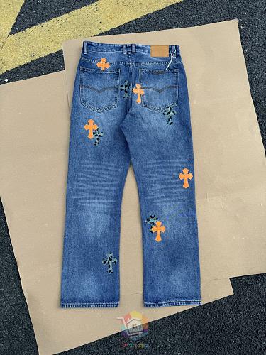 ג'ינס Chrome Hearts עם טלאי לוגו, משבצות או כתום, תמונה 21