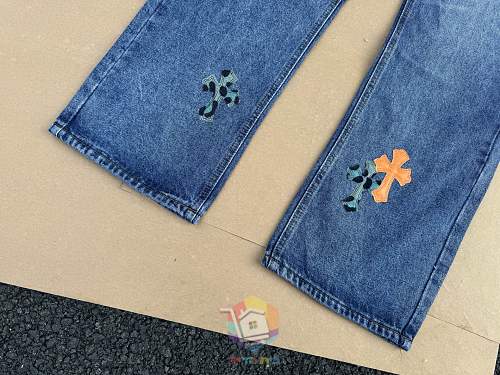 ג'ינס Chrome Hearts עם טלאי לוגו, משבצות או כתום, תמונה 22