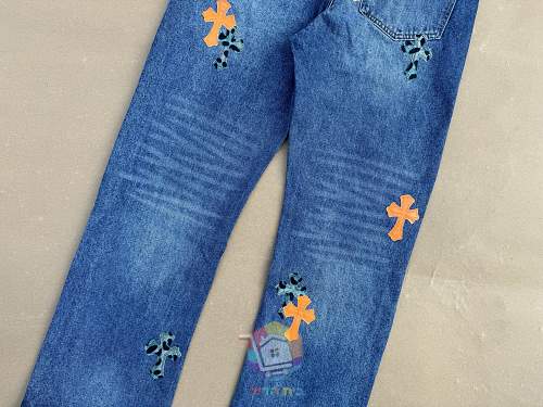 ג'ינס Chrome Hearts עם טלאי לוגו, משבצות או כתום, תמונה 23