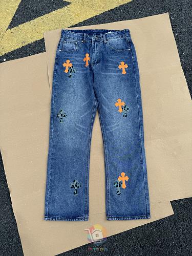 ג'ינס Chrome Hearts עם טלאי לוגו, משבצות או כתום, תמונה 24