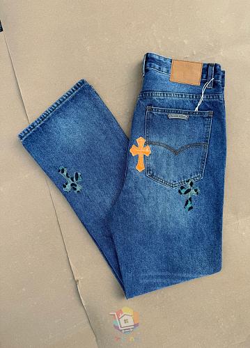 ג'ינס Chrome Hearts עם טלאי לוגו, משבצות או כתום, תמונה 25