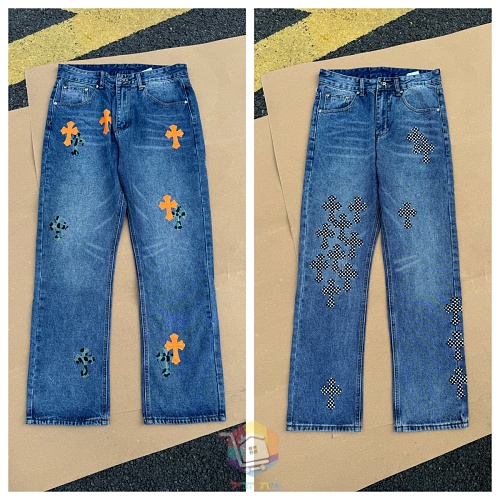 ג'ינס Chrome Hearts עם טלאי לוגו, משבצות או כתום, תמונה 26