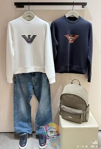 סווטשירט Emporio Armani Double Jersey Sweatshirt with Logo עם לוגו גדול בחזה, שחור, כחול כהה או לבן, תמונה 6