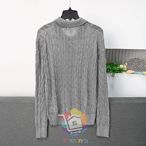 סוודר צווארון פולו Polo Ralph Lauren Cable Wool-Cashmere Polo-Collar Jumper לנשים, ירוק כהה או אפור, תמונה 3