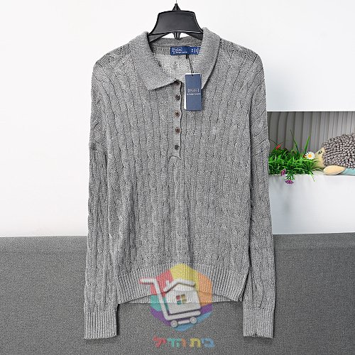 סוודר צווארון פולו Polo Ralph Lauren Cable Wool-Cashmere Polo-Collar Jumper לנשים, ירוק כהה או אפור, תמונה 10