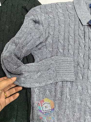 סוודר צווארון פולו Polo Ralph Lauren Cable Wool-Cashmere Polo-Collar Jumper לנשים, ירוק כהה או אפור, תמונה 13