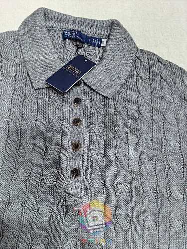 סוודר צווארון פולו Polo Ralph Lauren Cable Wool-Cashmere Polo-Collar Jumper לנשים, ירוק כהה או אפור, תמונה 14