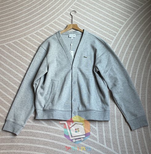 קרדיגן Lacoste Double Face Piqué Cardigan עם כפתורי לחיצה, אפור או כחול כהה, תמונה 1