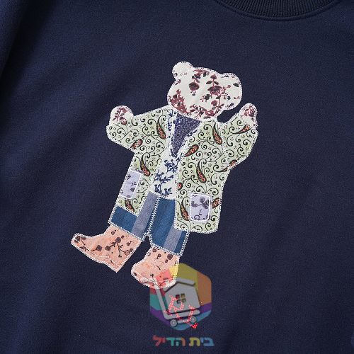סווטשירט Polo Ralph Lauren Patchwork Polo Bear Fleece Crewneck עם דוב טלאים, כחול כהה, תמונה 9