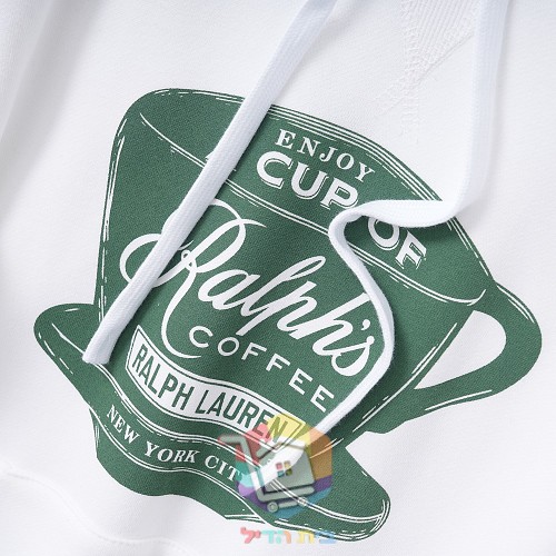 קפוצ'ון Polo Ralph Lauren Ralph's Coffee Hoodie עם הדפס כוס הקפה, לבן, תמונה 8