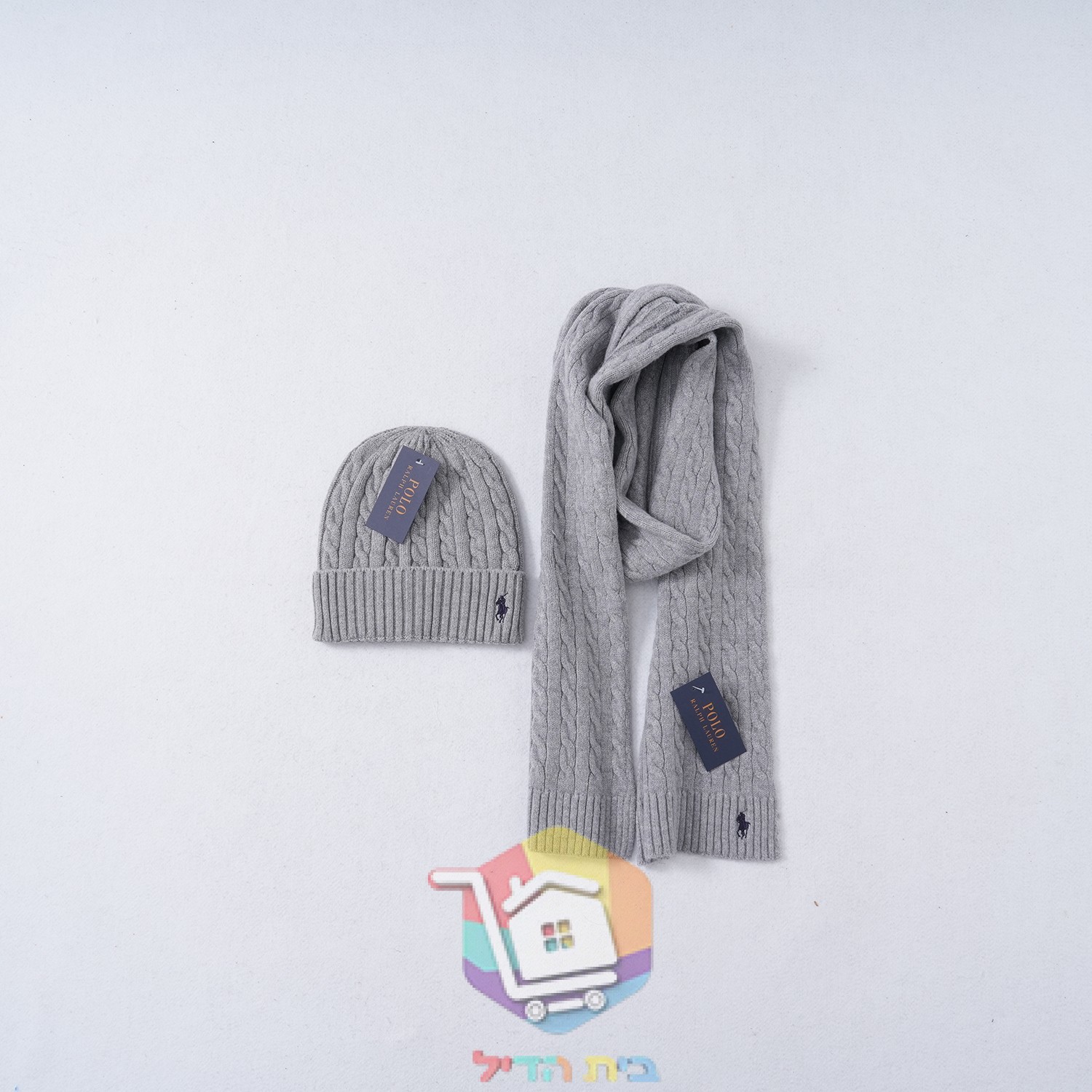 Conjunto de gorro e cachecol em malha entrançada Polo Ralph Lauren, seis cores