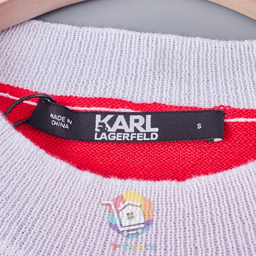 סוודר Karl Lagerfeld Paris עם פס לוגו בחזה ושוליים מפוספסים, שחור או אדום, תמונה 8