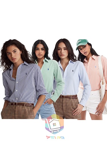 חולצה מכופתרת Polo Ralph Lauren לנשים בפסים, ארבעה גוונים 19