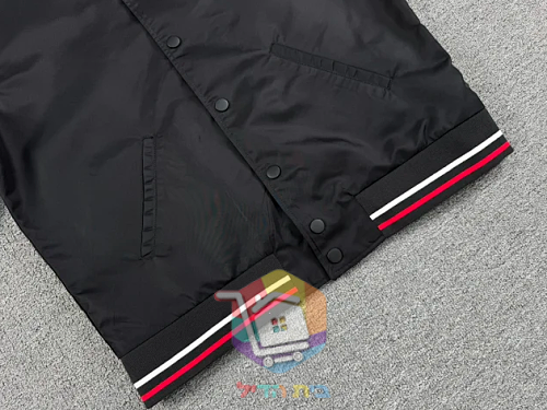Blouson bomber Prada en Re-Nylon à bords rayés, noir 1