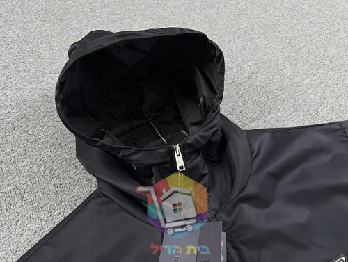 מעיל רוח Prada עם ברדס, שחור 27