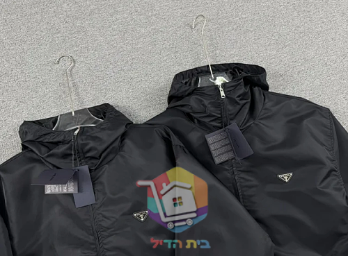 מעיל רוח Prada עם ברדס, שחור 30